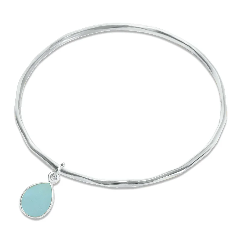 Personalized Chamm BraceletsAqua Chalcedony Bangle | Silver | March Birthstone