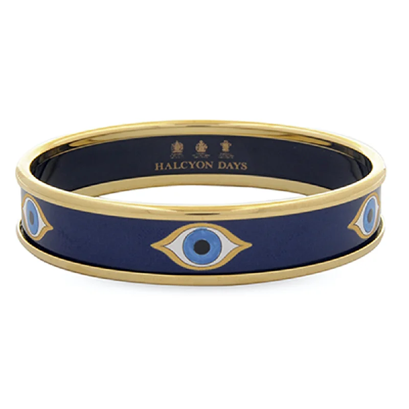 Adjustable Bangle Bracelets with Magnetic Closures for Easy Wear and RemovalEvil Eye Navy & Gold Enamel Bangle