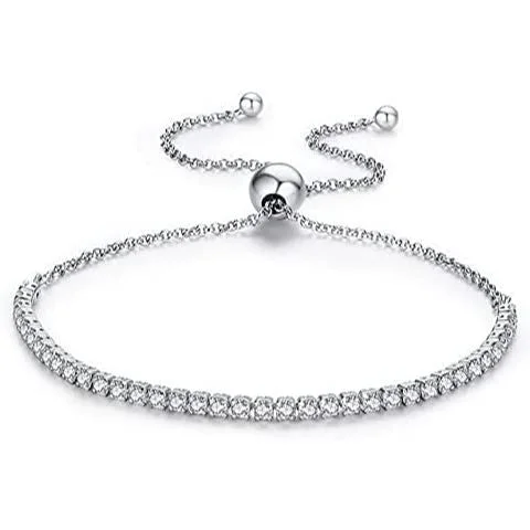 Chamm Bracelets for everyday wearCrystallized Silver Adjustable Dainty Tennis Bracelet