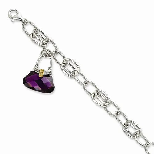 Chamm Bracelets for womenSterling Silver Purple Cz Hand Bag Dangle Bracelet