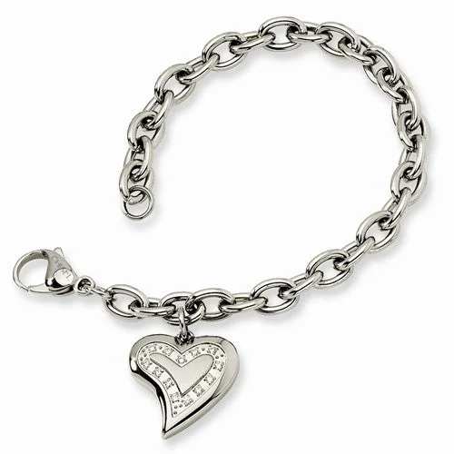 Chamm Bracelets for mindfulnessStainless Steel Cz Heart Charm Bracelet