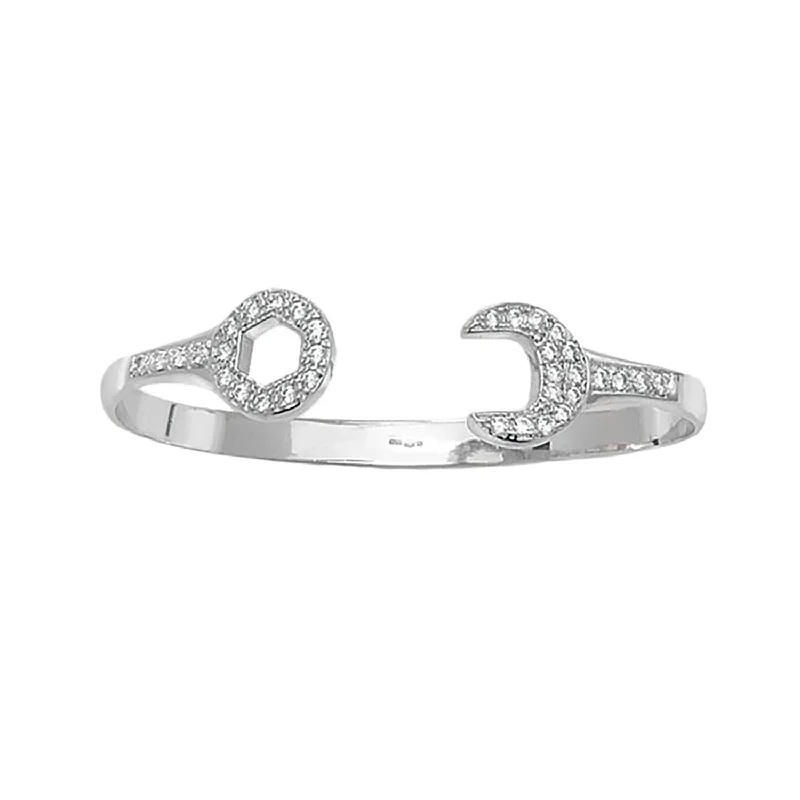 Pearl - Adorned Bangle Bracelets with Delicate Silver Chains9K White Gold Children's Cubic Zirconia Spanner Bangle