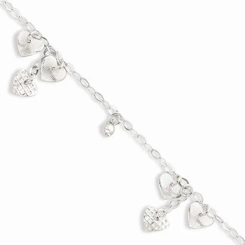 Chamm Bracelets for festivalsSterling Silver Polished Textured Bead & Heart Bracelet