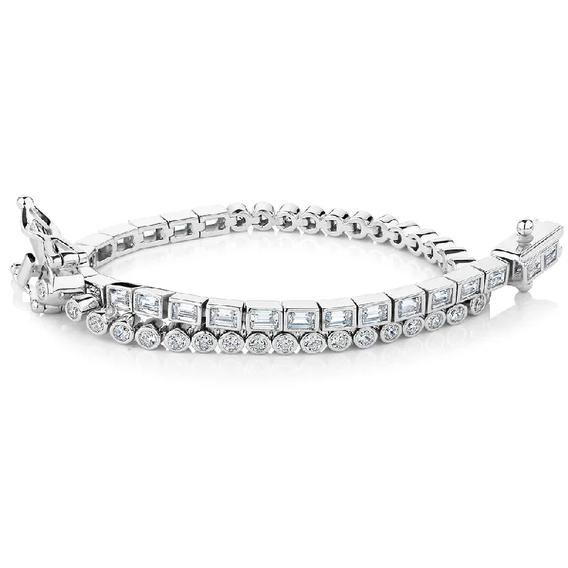 Clear Crystal - Embellished Bangles for a Sparkling and Elegant AppearanceBaguette and Round Brilliant tennis bracelet with 3.26 carats* of diamond simulants in sterling silver