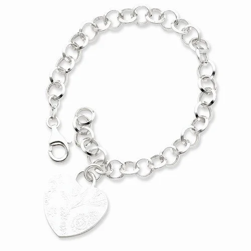 Chamm Bracelets for yoga loversSterling Silver Embossed Heart Dangle Bracelet