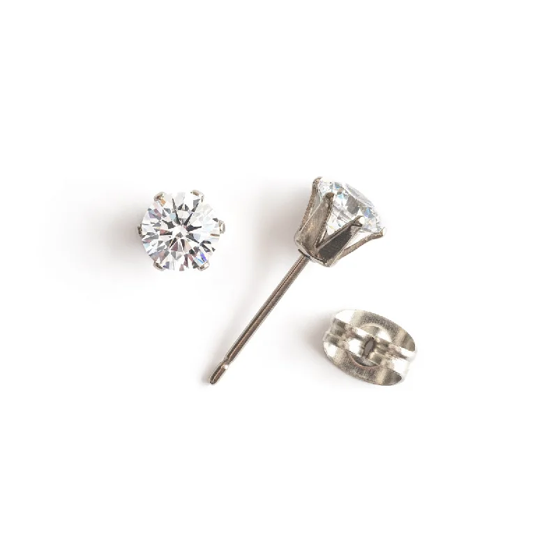 Rhinestone - Embellished Crown - Shaped Stud Earrings for a Princess - Inspired LookWhite Crystal Titanium Stud Earrings