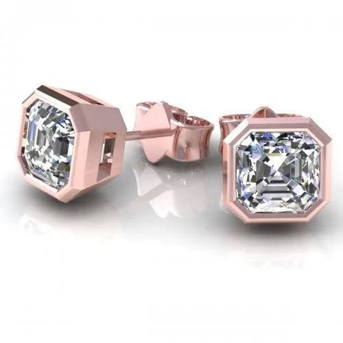 Magnetic - Back Stud Earrings in Black for Easy and Comfortable WearAffordable 0.50CT Asscher Cut Diamond Stud Earrings in 14KT Rose Gold