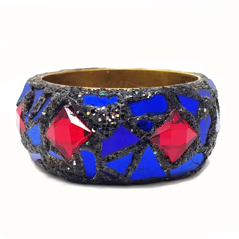 Vintage - Inspired Bangle Bracelets with Filigree and Rhinestone AccentsBLUE AND RED STAR BANGLE, 2000