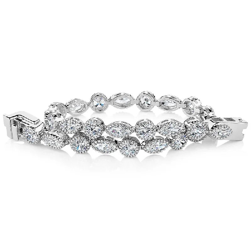 Vintage - Inspired Bangle Bracelets with Filigree and Rhinestone AccentsMarquise and Round Brilliant tennis bracelet with 6.50 carats* of diamond simulants in sterling silver