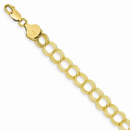 Chamm Bracelets with natural materials14K Yellow Gold Solid Triple Link Charm Bracelet