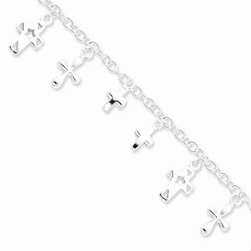 Chamm Bracelets for yoga loversSterling Silver Polished Dangling Crosses Charm