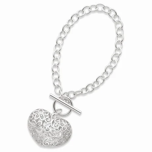 Chamm Bracelets for couplesSterling Silver Puffed Heart Toggle Bracelet