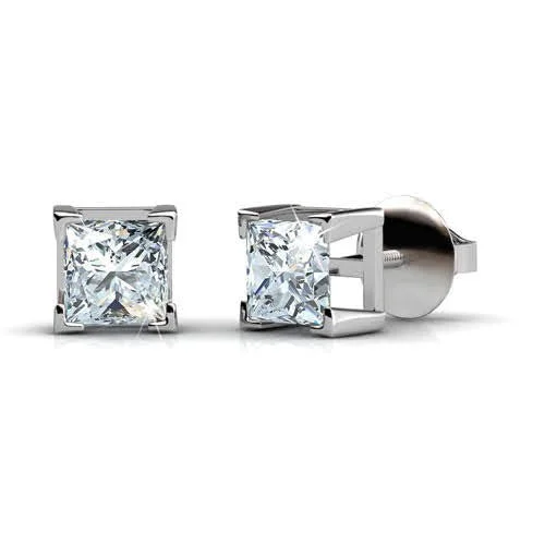 Pearl - Set Minimalist Stud Earrings in White for a Classic and Elegant Appearance0.50-3.00 CT Princess Cut Diamonds - Stud Earrings