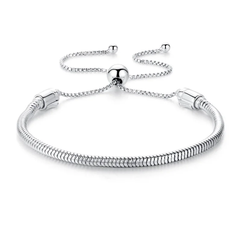 Chamm Bracelets with positive energyAdjustable Snake Chain Silver Bead Charm Bracelet