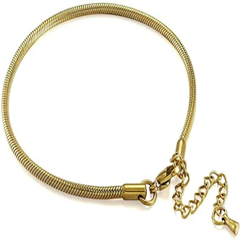 Chamm Bracelets for meditationAdjustable Gold 3mm Steel Snake Chain Bead Charm Bracelet