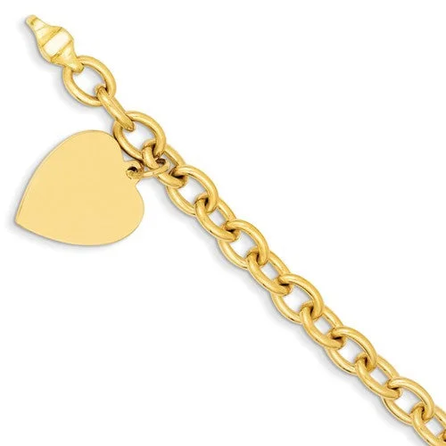 Chamm Bracelets for meditation14K Yellow Gold Link with Heart Charm Bracelet