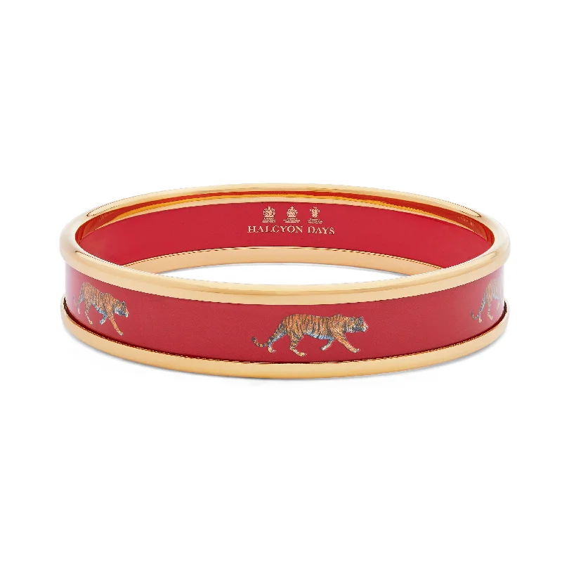 Stretch Bangle Bracelets with Elastic Cord for a Comfortable FitTiger Red & Gold Enamel Bangle