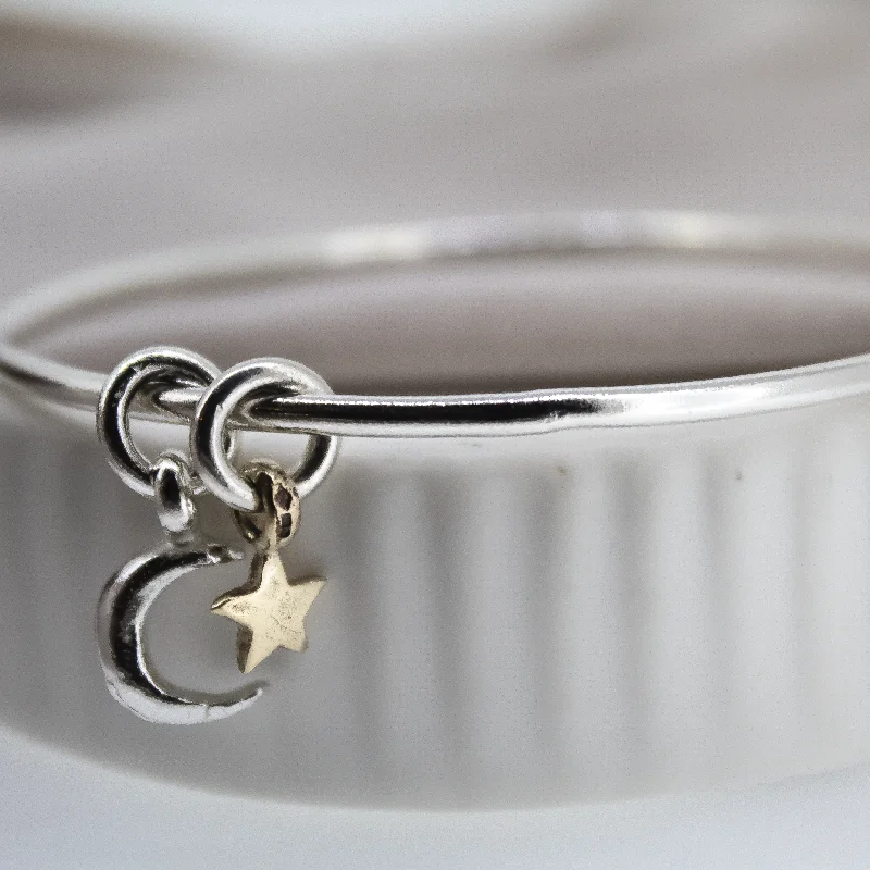 Clear Crystal - Embellished Bangles for a Sparkling and Elegant AppearanceSilver Crescent Moon & Gold Star Bangle