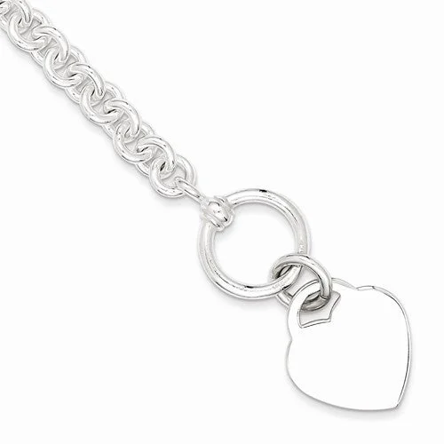 Chamm Bracelets for yoga loversSterling Silver Engraveable Heart Disc On Fancy Link Charm Bracelet