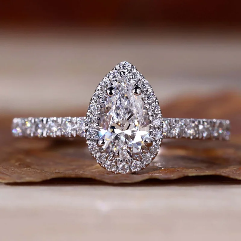 Vintage Cluster Engagement Rings with Antique - Cut Diamonds and Silver Filigree0.60 CT Pear Cut Lab Grown Diamond Halo Engagement Ring