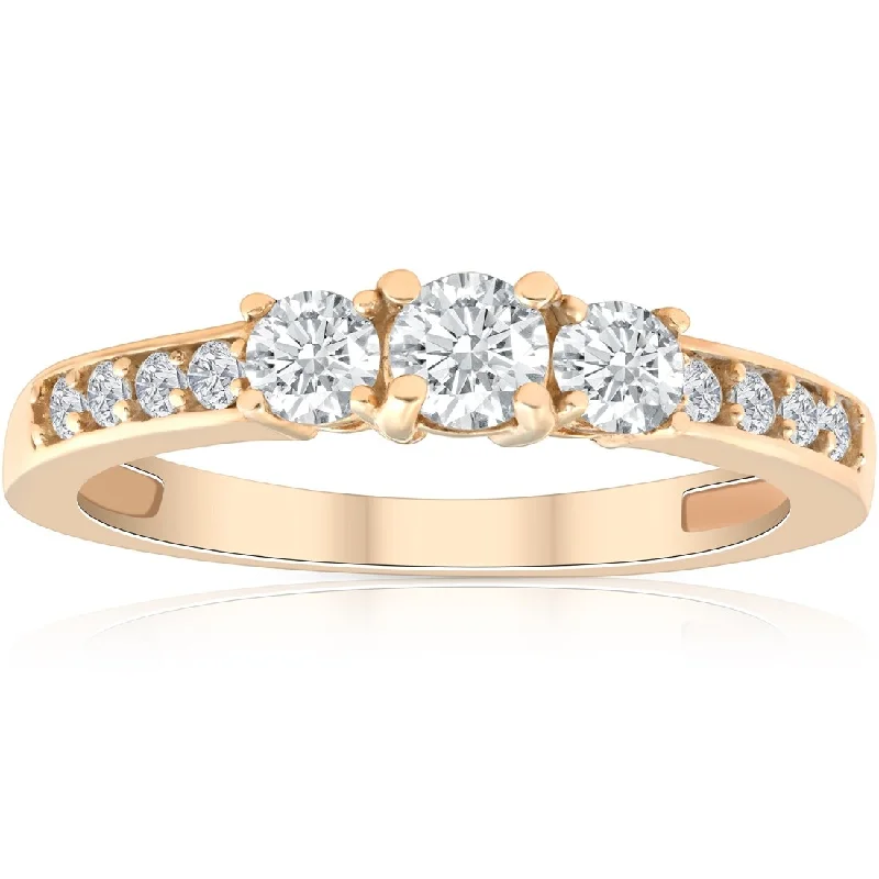 Art Deco - Inspired Wedding Bands with Geometric Patterns in Platinum for a Retro and Glamorous Style1/2ct Diamond Three Stone Ring 14K Yellow Gold