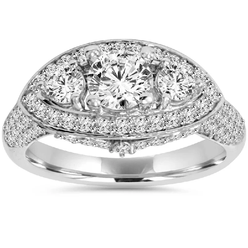 Men's Tungsten Carbide Wedding Bands with a Matte Finish and Grooved Details for a Modern and Durable Option1 3/4Ct 3 Stone Diamond Vintage Unique Pave Engagement Ring 14K White Gold