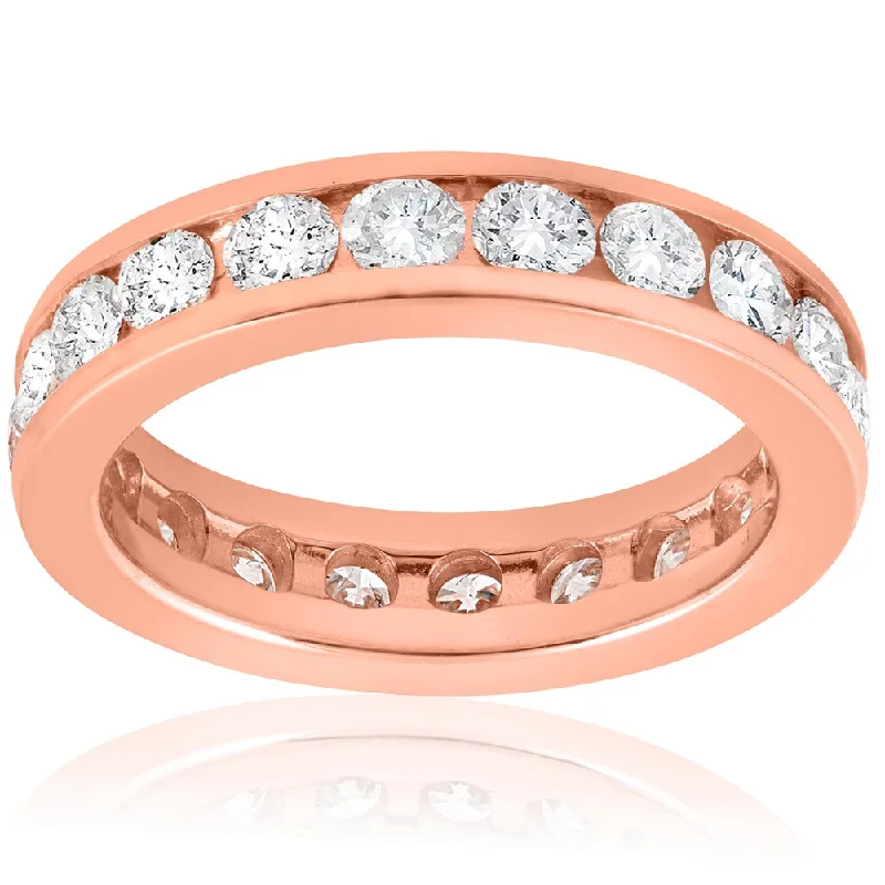 Pearl - and - Diamond - Studded Wedding Bands in White Gold for a Feminine and Elegant Touch14K Rose Gold 2 CT TDW Diamond Channel Set Eternity Wedding Ring - White