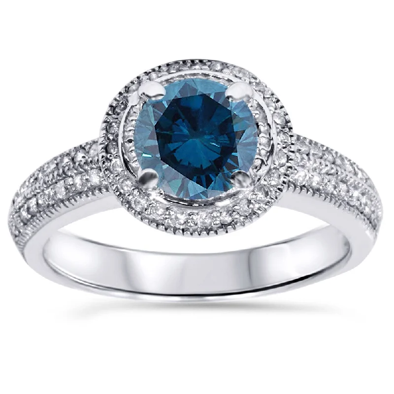 Laser - Etched Floral Design Wedding Bands in Palladium for a Delicate and Intricate Look14k White Gold 1 1/3ct TDW Blue and White Diamond Vintage Halo Engagement Ring