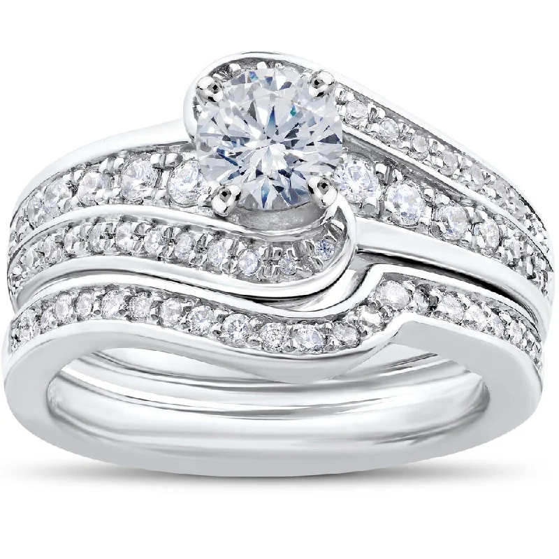 14K White Gold 1 ct TDW Diamond Engagement Ring Matching Wedding Band Set