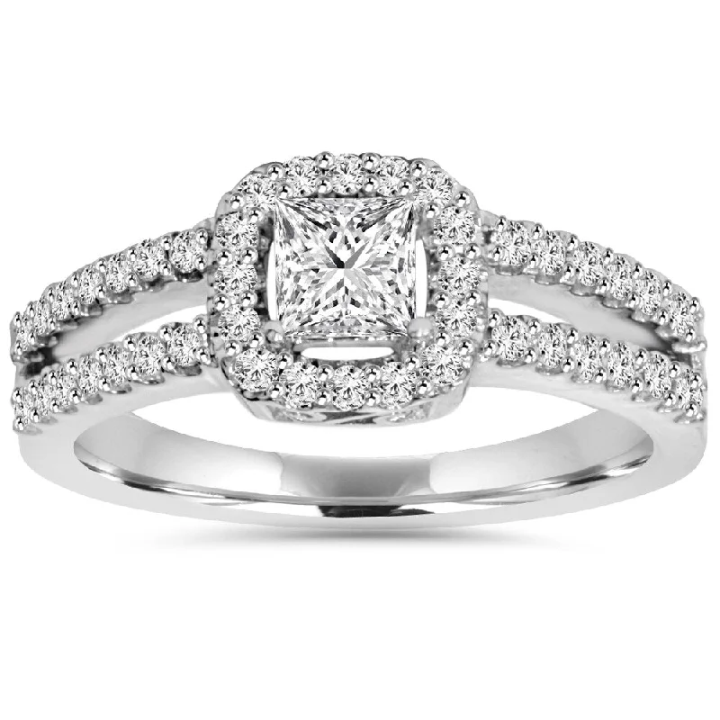 Vintage - Style Filigree Wedding Bands in 14K Gold for a Romantic and Antique - Inspired Aesthetic14k White Gold 1 ct TDW Princess-cut Diamond Halo Split Shank Engagement Ring