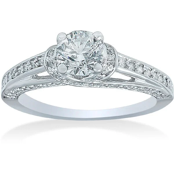 18K White Gold Classic Round - Cut Diamond Wedding Bands for a Timeless and Elegant Look14k White Gold 1ct TDW Diamond Engagement Ring