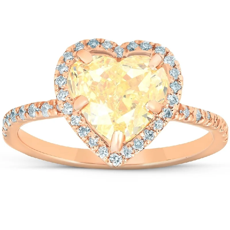 18K White Gold Classic Round - Cut Diamond Wedding Bands for a Timeless and Elegant Look2 1/2 Ct Fancy Yellow Heart Diamond GIA Certified Engagement Ring 14k Rose Gold