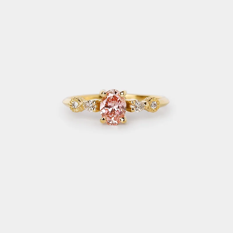 Vintage - Inspired Engagement Rings with Filigree Work and Emerald - Cut Center StoneAstra engagement ring - 0.54ct oval Lab pink diamond & natural diamonds