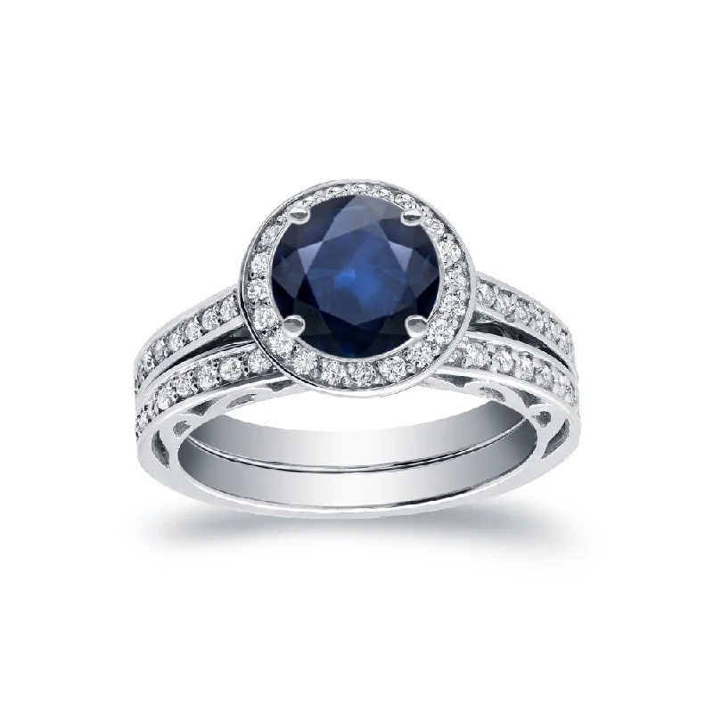 Marquise Cut Engagement Rings with a Channel - Set Diamond BandAuriya Round 1ct TDW Sapphire and 3/4ct TDW Diamond Halo Engagement Ring Set 14k White Gold