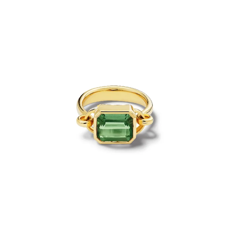 Princess Cut Engagement Rings in 18K White Gold with Micro - Pave Side StonesBaguette Ring 18ct Yellow Gold - Indicolite Green Tourmaline