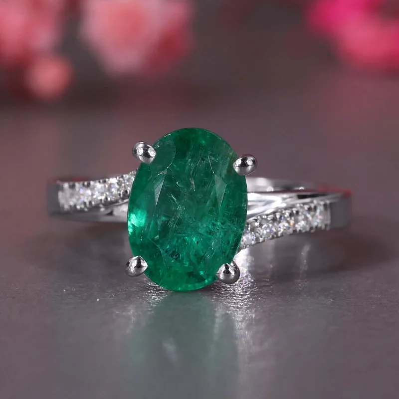 Three - Stone Engagement Rings Symbolizing Love's Past, Present, and Future with Asscher - Cut DiamondsNatural Emerald Gemstone Ring,  2.19 CT Oval Cut May Birthstone Engagement Ring, Anniversary Gift