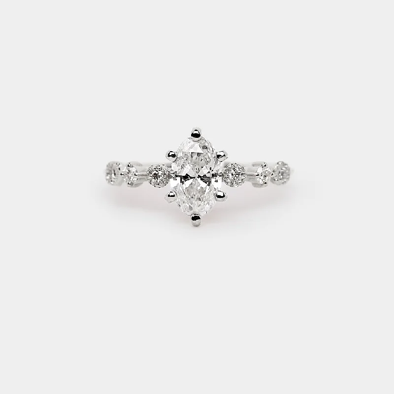 Princess Cut Engagement Rings in 18K White Gold with Micro - Pave Side StonesHarmony Engagement Ring - Oval natural white diamond