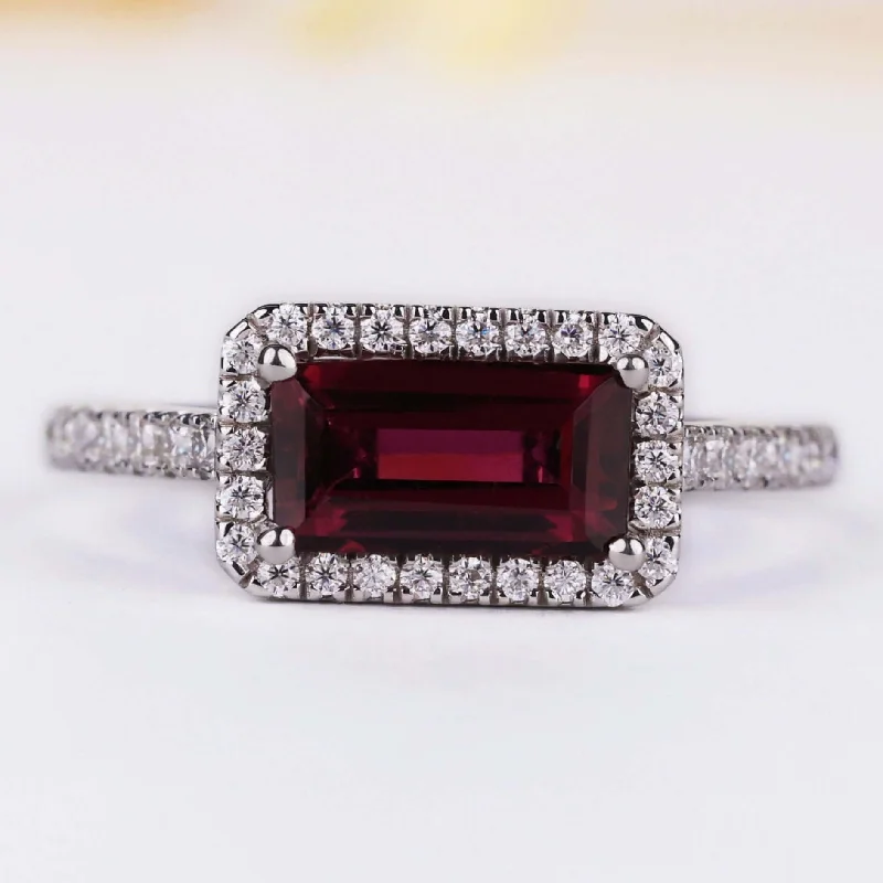 Vintage - Inspired Engagement Rings with Filigree Work and Emerald - Cut Center StoneNatural Tourmaline Gemstone Engagement Ring, 1.18 CT Emerald Cut October Birthstone Ring