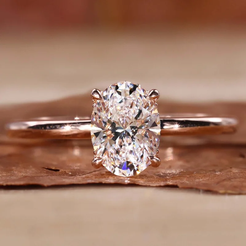 Signature - Design Engagement Rings with a Brand - Exclusive Pattern and Premium DiamondsOval Diamond Ring - Lab Grown Diamond Hidden Halo Engagement Ring