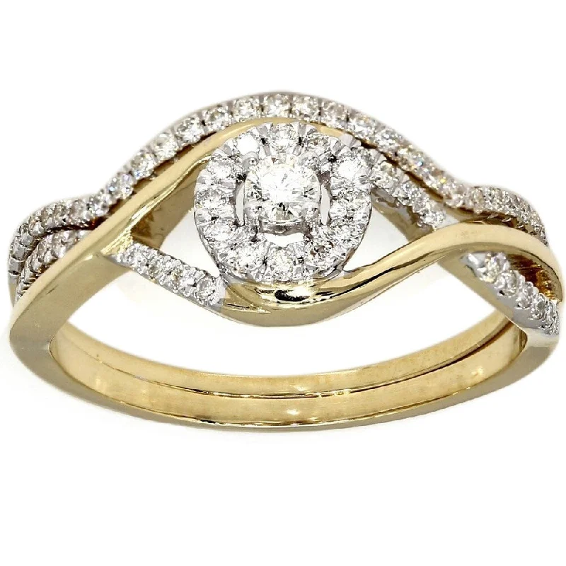 Moissanite - Set Wedding Bands in Yellow Gold for a Sparkling and Ethical Alternative to DiamondsPompeii3 10K Yellow Gold .40 Ct. TDW Halo Diamond Engagement Wedding Ring Set