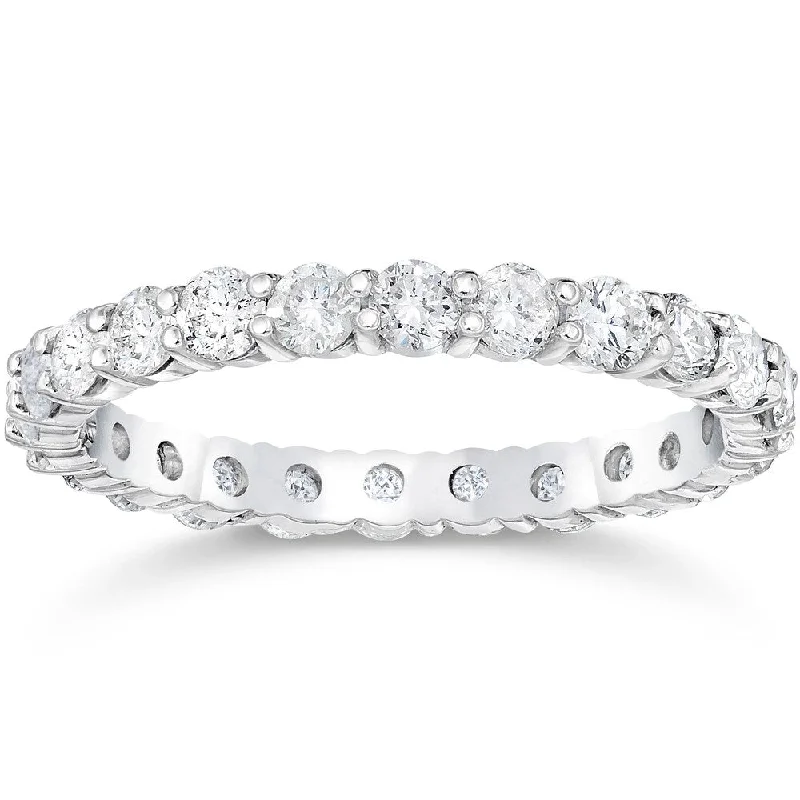 Pearl - and - Diamond - Studded Wedding Bands in White Gold for a Feminine and Elegant TouchPompeii3 14k White Gold 1 1/2 ct TDW Diamond Eternity Wedding Ring Lab Grown (G-H/SI1-SI2)