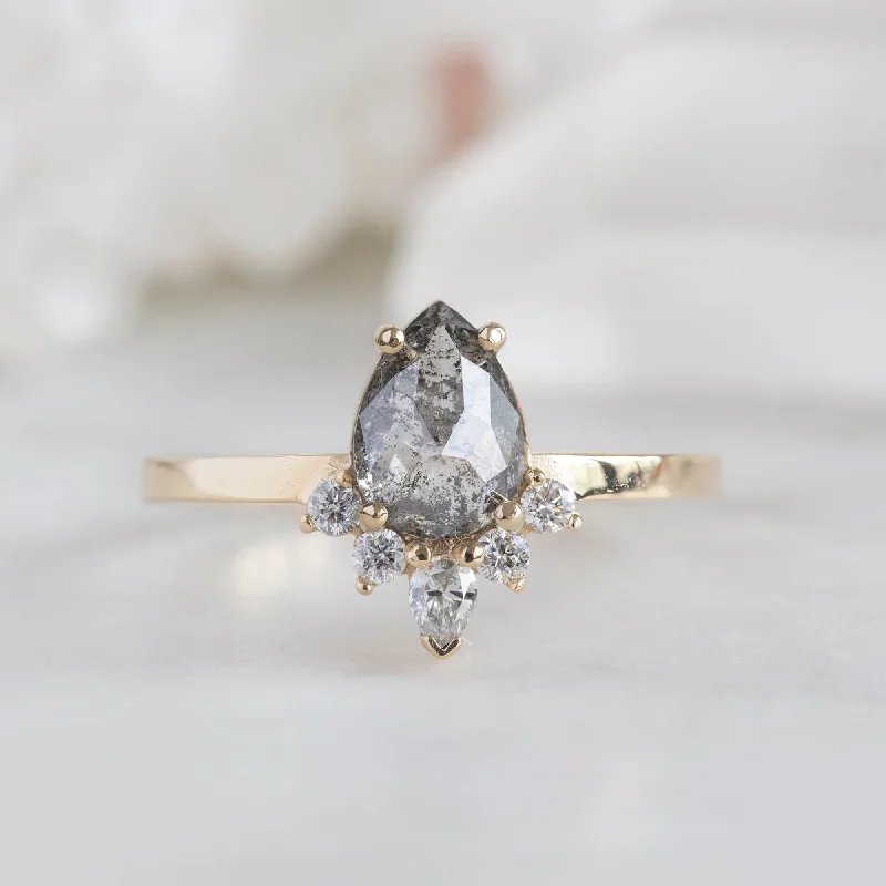 Pear - Shaped Engagement Rings in Yellow Gold with a Diamond - Encrusted BandThe Aster Ring | 0.96ct Pear Grey Diamond in 14k Yellow Gold