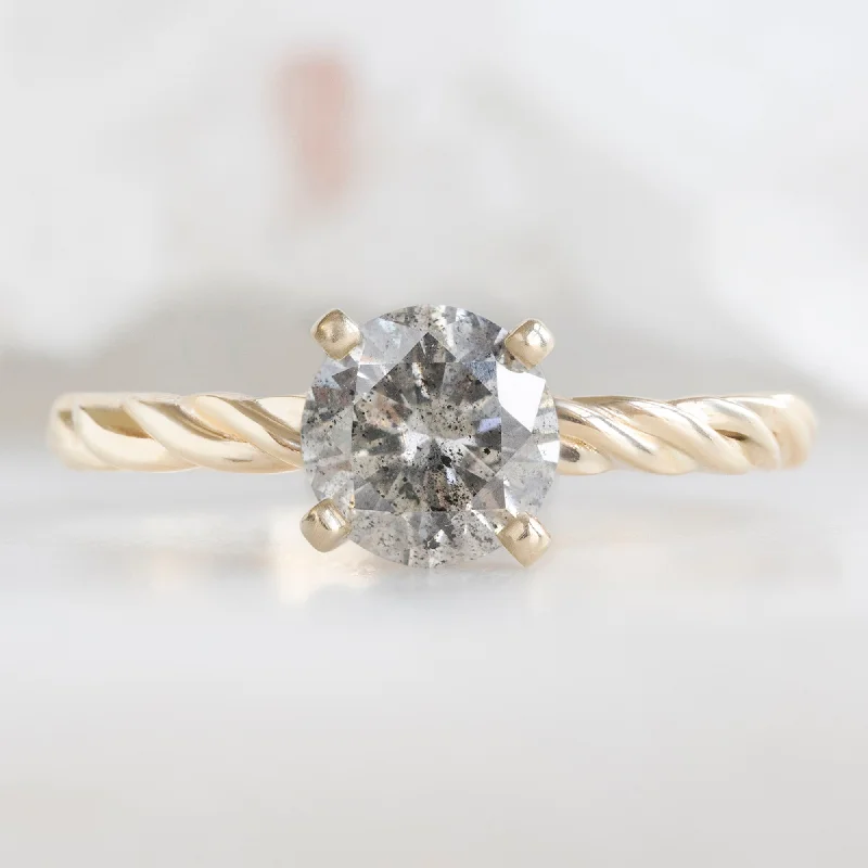 Classic Round Cut Engagement Rings with Platinum Prongs and Halo Setting for Timeless EleganceThe Braided Ring | 1.01ct Round Salt and Pepper Diamond in 14K Yellow Gold