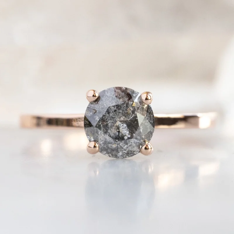 Cathedral - Style Engagement Rings with a Raised Center Stone and Intricate MetalworkThe Bryn Ring | 1.12ct Round Salt and Pepper Diamond in 14K Rose Gold