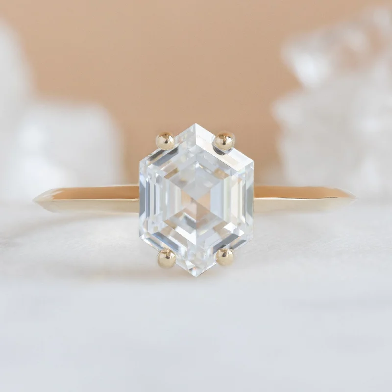 Adjustable Engagement Rings with a Flexible Band and a Princess - Cut Center DiamondThe Bryn Ring | 1.60ct Lab Grown Hexagon White Diamond in 14K Yellow Gold