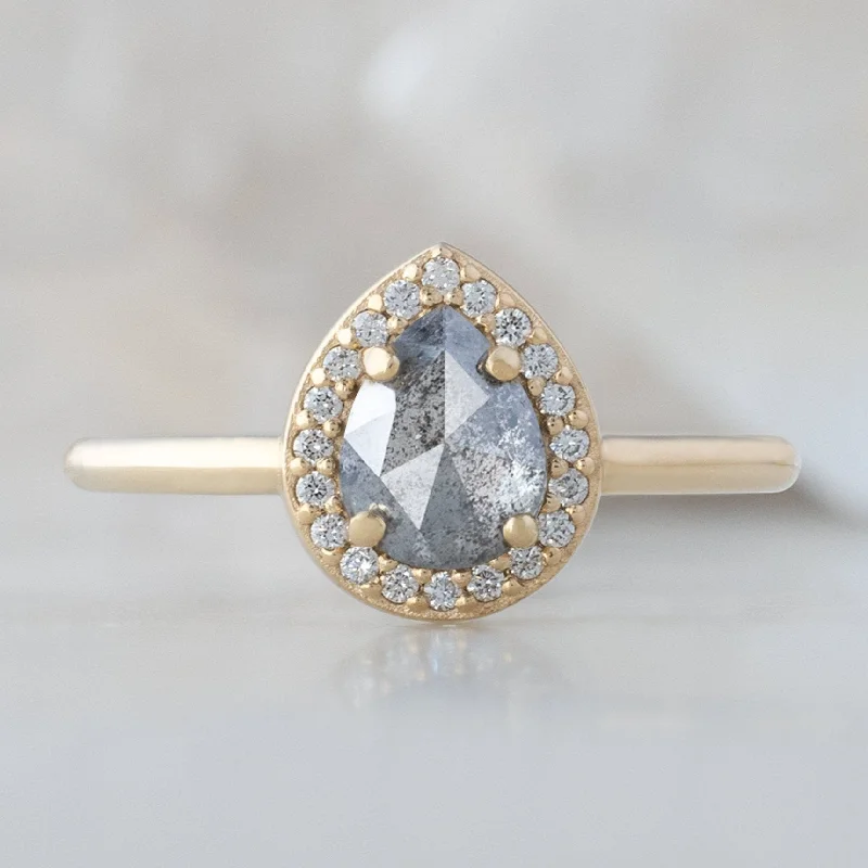 Solitaire Engagement Rings with a High - Clarity Round Diamond and Tapered BandThe Dahlia Ring | 0.78ct Rose Cut Grey Diamond in 14K Yellow Gold