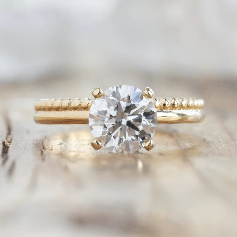 Signature - Design Engagement Rings with a Brand - Exclusive Pattern and Premium DiamondsThe Duo Beaded Ring | 1.40ct Lab Grown Round White Diamond in 14K Yellow Gold