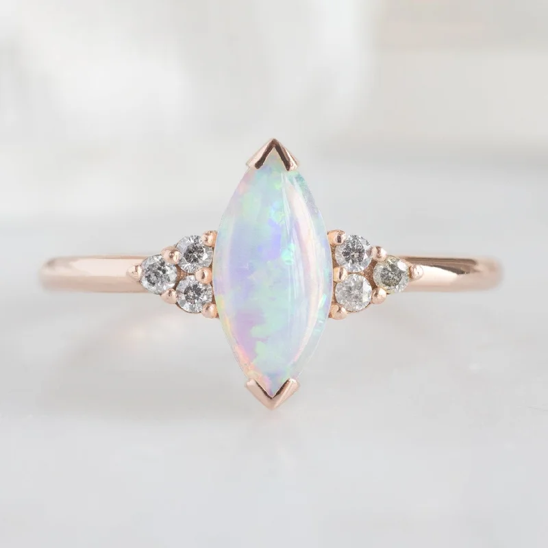 Engagement Rings with Amethyst and Diamond Accents in a Contemporary SettingThe Ivy Ring | 0.37ct Marquise Opal in 14K Rose Gold