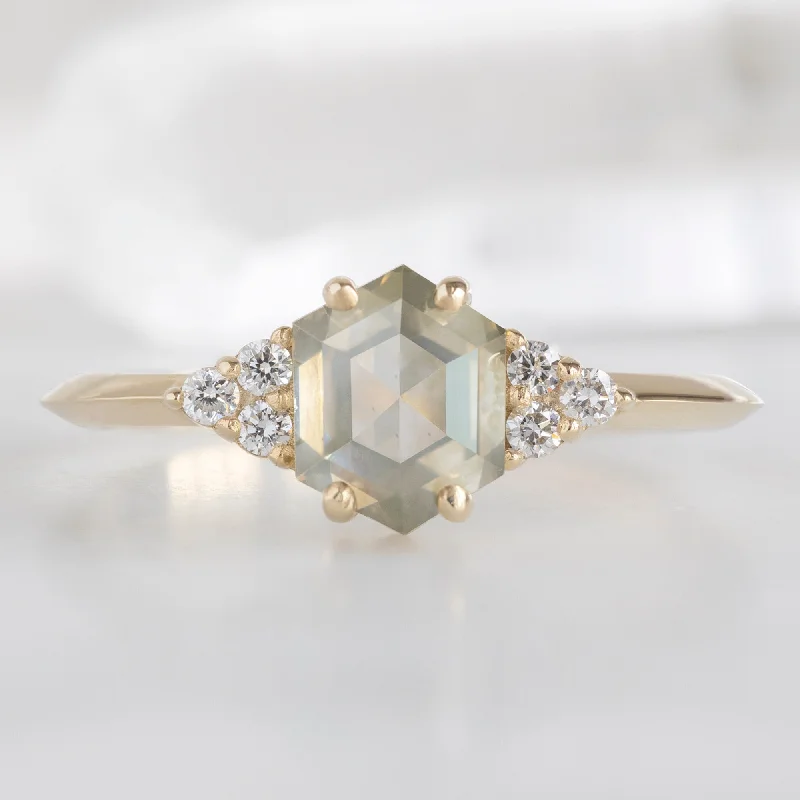 Oval Cut Engagement Rings in Palladium with a Hidden Halo for a Surprise SparkleThe Ivy Ring | 1.18ct Hexagon Green Diamond in 14K Yellow Gold