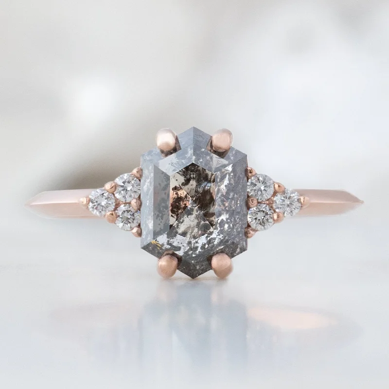 Cluster Engagement Rings with Multiple Small Diamonds Arranged in a Stunning DesignThe Ivy Ring | 1.49ct Hexagon Salt and Pepper Diamond in 14K Rose Gold